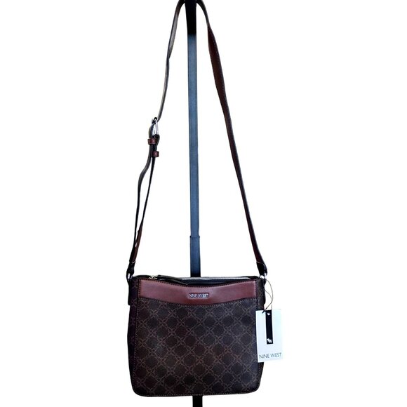 Nine West Brown Crossbody Bag With Adjustable Strap & Zip Closure NWT - Picture 2 of 8